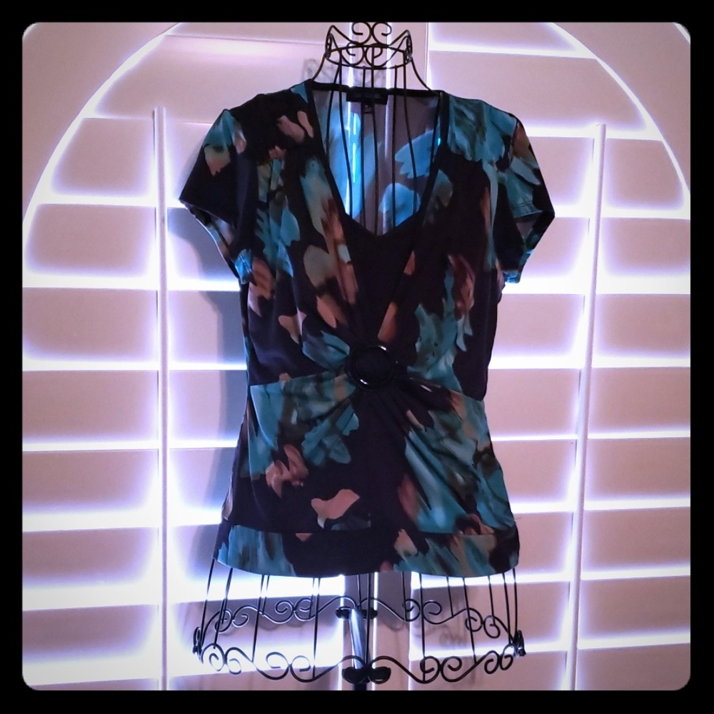 Notations black and  turquoise blouse